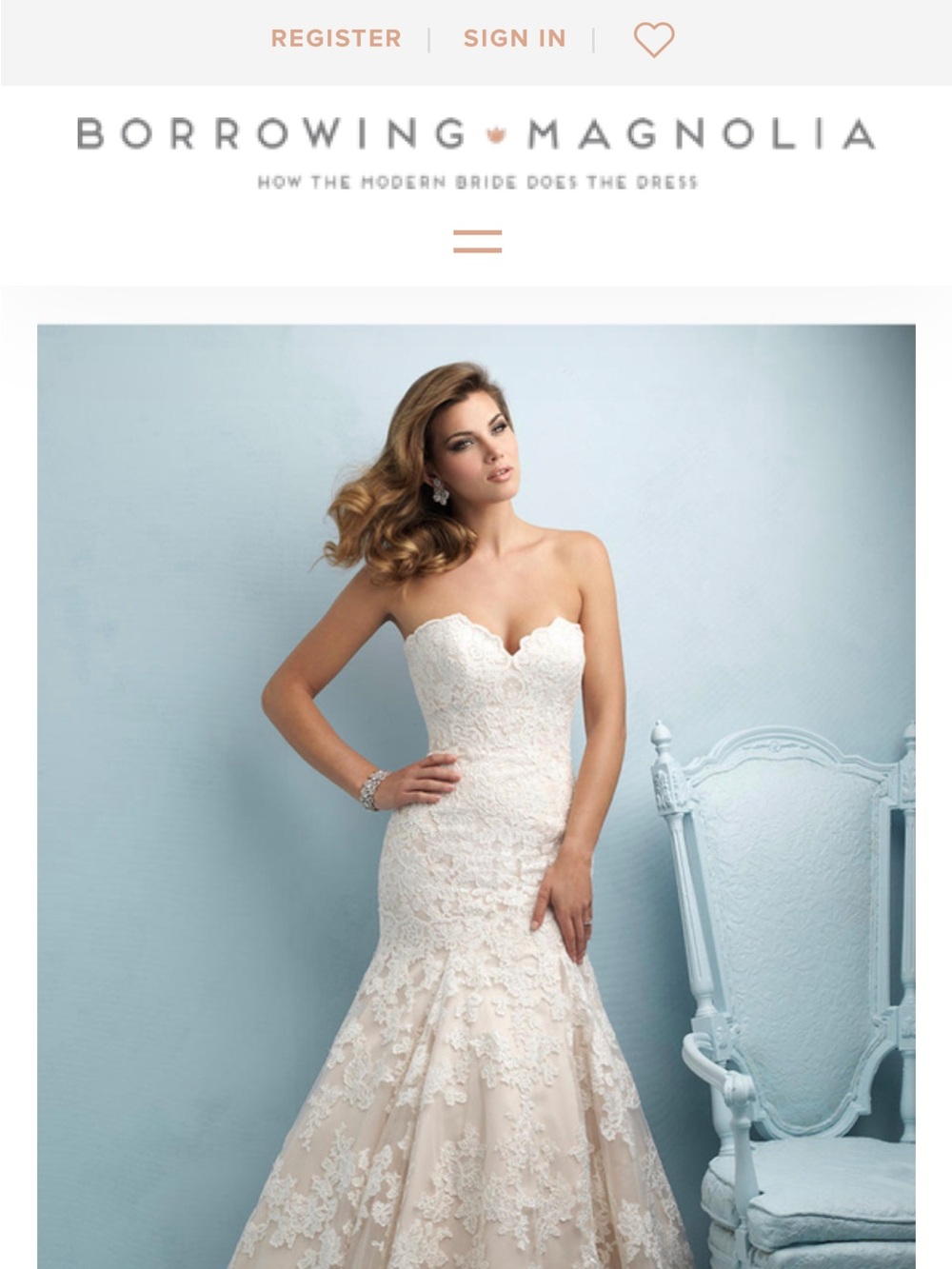 Allure Bridals Strapless Lace Mermaid Gown in Ivory and Blush